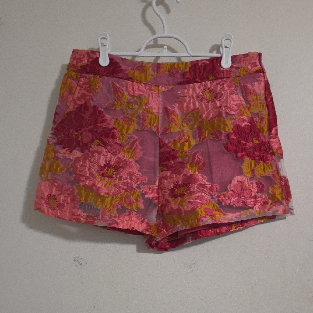 TCEC Pink and Yellow Floral High Waist Shorts